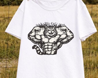 Funny Gym Cat Shirt, Bodybuilder Cat Tee, Workout Graphic Shirt