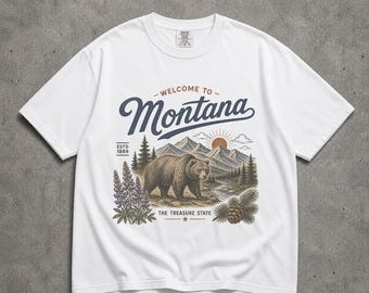 Montana Bear Graphic Tee, Vintage Comfort Colors Nature Shirt, Mountain Wildlife Apparel