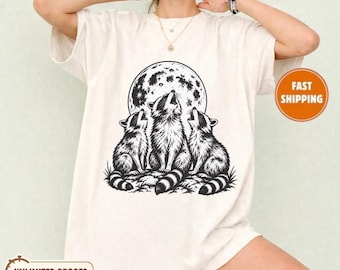 Raccoon Moon Comfort Colors® Shirt, Howling Woodland Animals Tee, Nature Graphic