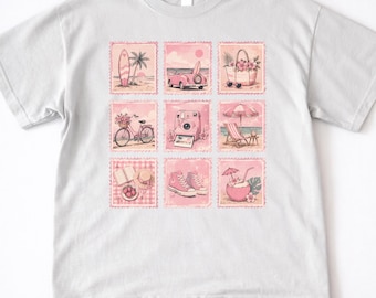 Pink Summer Vibes Shirt, Cute Beach Aesthetic Tee, Girly Vacation Shirt, Retro Summer Graphic Tshirt Comfort Colors