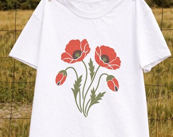 Vintage Poppy Flower Graphic Tee Comfort Colors®, Sunlit Wildflower Botanical Shirt, Soft Cottagecore Nature Style Top, Poppy Lover Gift Tee