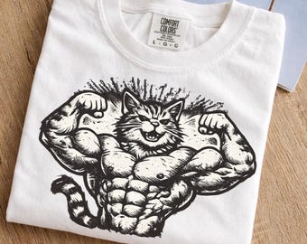 Buff Cat Meme Shirt, Funny Muscle Cat Tee, Viral Graphic T-Shirt