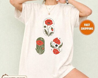 Boho Poppy Flower Shirt, Cottagecore Floral Tee, Vintage Wildflower Graphic Shirt, Botanical Nature Tee, Cute Floral Gift