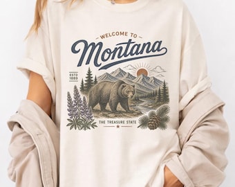 Montana Bear Graphic Tee, Vintage Montana Shirt, Mountain Nature T-Shirt, National Park Wildlife Tee, Rustic Travel Gift