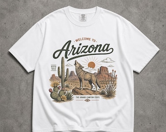 Arizona Desert Graphic Tee, Vintage Arizona Shirt, Western Coyote T-Shirt, Grand Canyon State Tee, Desert Nature Gift