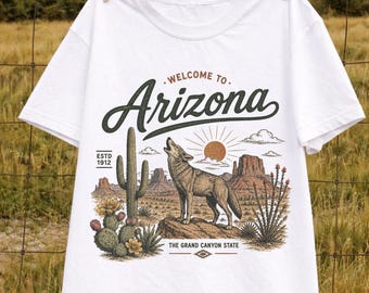 Arizona Desert Graphic Tee, Vintage Arizona Shirt, Western Coyote T-Shirt, Grand Canyon State Tee, Desert Nature Gift