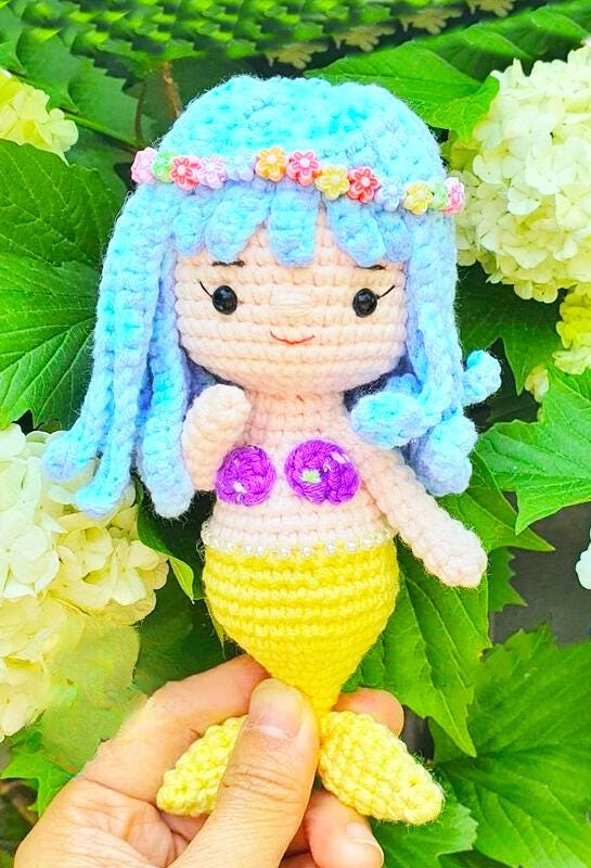 Kleine Meerjungfrau Amigurumi Häkelanleitung - Süße Mini Meeres Puppe für das Kinderzimmer Deko & Baby Geschenke | Sofort PDF Download