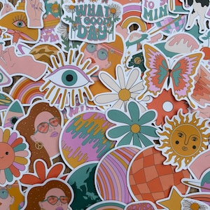 10-50 Pcs Random Sticker Pack, Hippy Flower Child Sticker , Free Shipping, Waterproof Sticker, Water Bottle Sticker, Laptop Sticker, Party