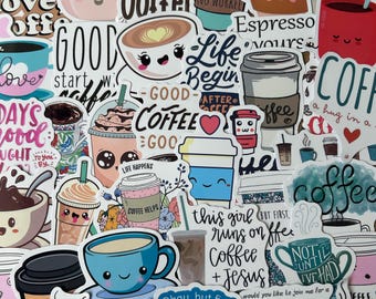 Coffee Theme Sticker Pack, Waterproof Vinyl Decals, Laptop, Water Bottle