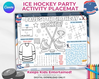 Ice Hockey Coloring Pages | Hockey Party Placemat  | Printable Sports Coloring Sheet | Editable Party Placemat | Ice Hockey Party Decor
