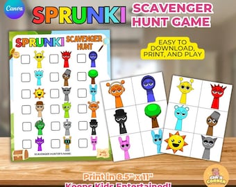 Sprunki skattjaktsspel, Sprunki skattjaktsaktivitet för barn, utskrivbara Sprunki partyspel, Sprunki födelsedagsfestdekorationer
