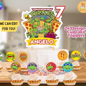 Ninja Turtles Custom Birthday Cake and Cupcake Topper Bundle, Editable and Printable Ninja Turtle Toppers, Ninja Turtle Birthday Party Decor