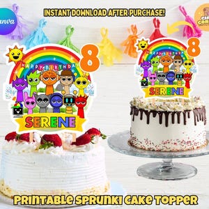 Editable Sprunki cake topper digital file with child’s name and age shown on cake
