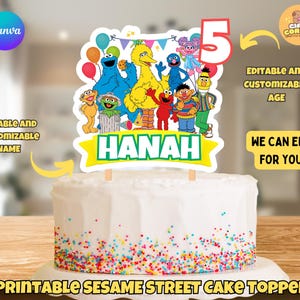 Sesame Street Custom Birthday Cake Topper, Editable and Printable Sesame Street Cake Cupcake Topper, Sesame Street Birthday Party Decor