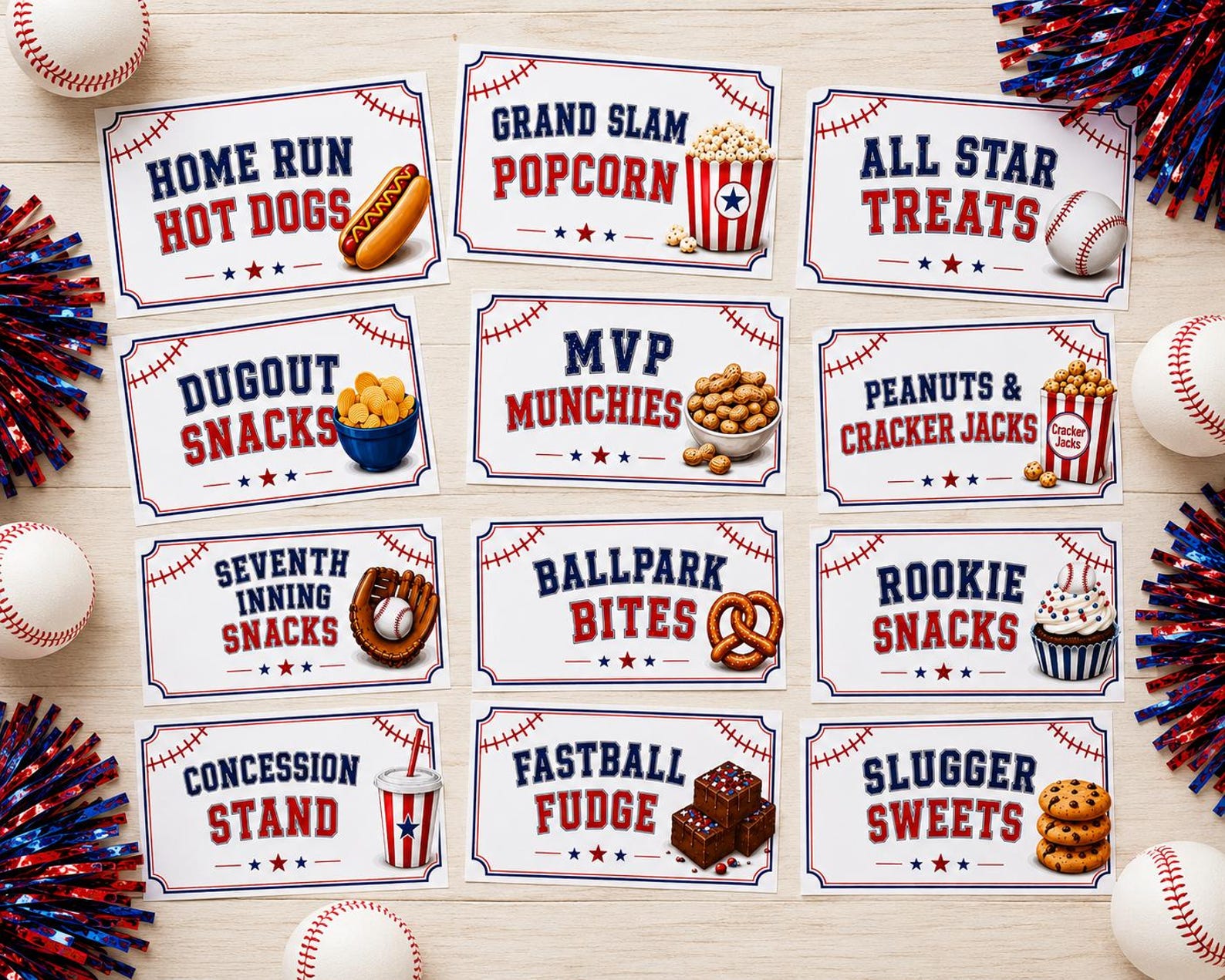 Baseball Menu Labels Baseball Food Labels Printable, Baseball Party Food Tent Cards, Snack ...