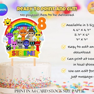 Sprunki theme birthday cake topper printable ready to cut and decorate