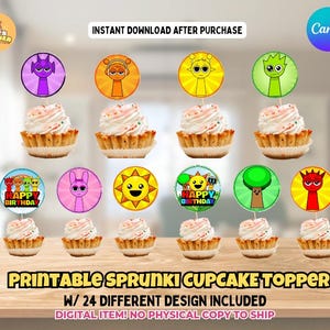 24 Design Sprunki Cupcake Toppers, Printable Sprunki Cupcake Toppers, Sprunki Birthday Party Decor, Sprunki Party Decor, Instant Download