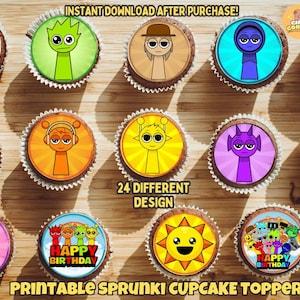 24 Design Sprunki Cupcake Toppers, Printable Sprunki Cupcake Toppers, Sprunki Birthday Party Decor, Sprunki Party Decor, Instant Download