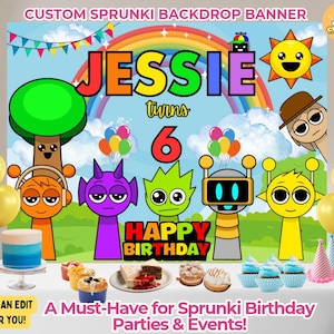 Custom Sprunki Birthday Backdrop Banner, Printable and Editable Sprunki Background Banner, Sprunki Birthday Party Decor, Instant download