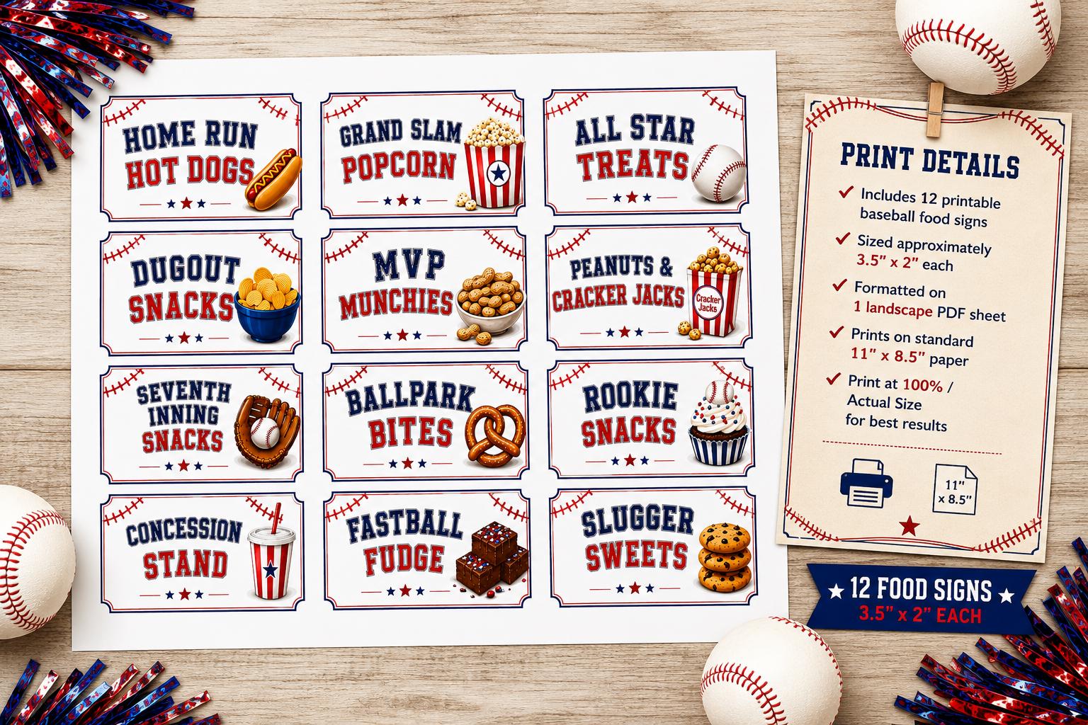 Baseball Menu Labels Baseball Food Labels Printable, Baseball Party Food Tent Cards, Snack ...