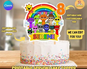 Sprunki anpassad födelsedagstårtdekoration, redo att redigeras och skrivas ut Sprunki muffinstoppare, Sprunki födelsedagsfestdekoration, Incredibox festdekoration