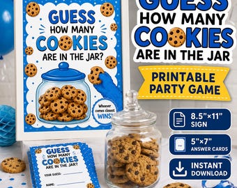 Guess How Many Cookies Are In The Jar Game, Cookie Birthday Party Game, Printable Cookie Guessing Game, Instant Download