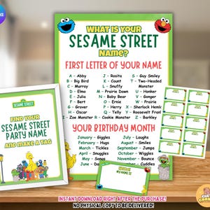 What&#39;s your Sesame Street Party Name Game, Sesame Street Birthday Party Activity, Elmo & Cookie Monster Game, Sesame Street Party Decor