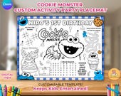 Monster Cookie Coloring Pages, Editable and Printable Monster Activity Placemat, Sesame Coloring Placemat, Cookie Party Decor