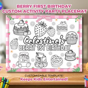 Berry First Birthday Coloring Page, Berry First Birthday Party Decor, Editable and Printable Strawberry Birthday Decor, Strawberry Birthday