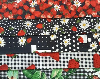 Vintage Fabric - Strawberries on Black REMNANT Pack