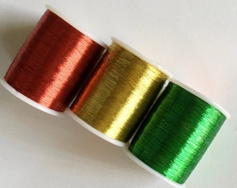 Vintage Metallic Thread - Christmas Red, Gold, and Green - Set of 3
