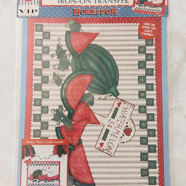 Vintage Homespun Watermelon Patch Iron-On Transfer - PLAID - 1994