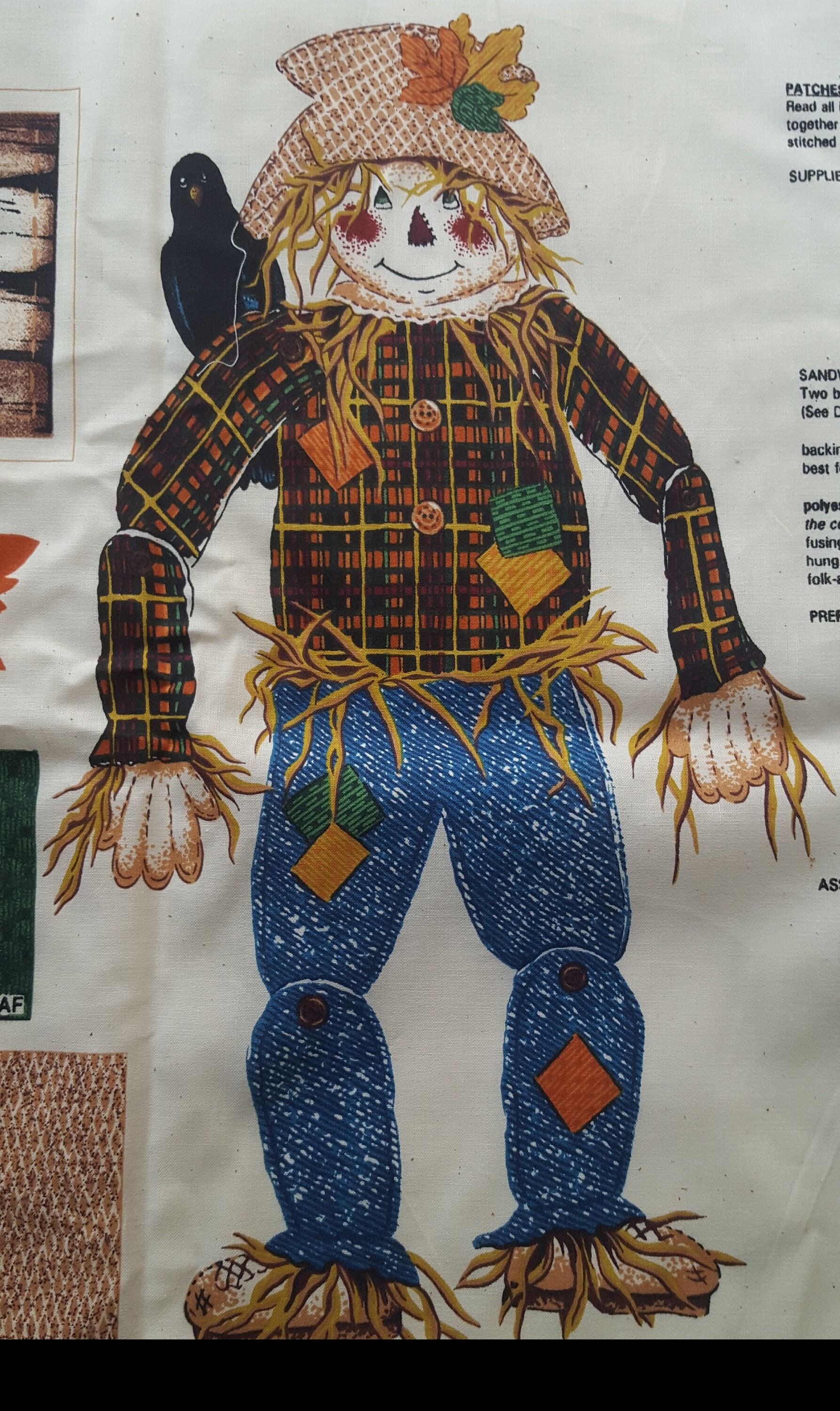 Vintage Fabric Scarecrow Panel Patches the Scarecrow Etsy.de