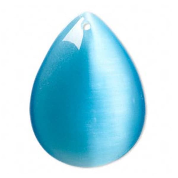 Glass Cat's Eye Teardrop - Turquoise Blue - 40mm