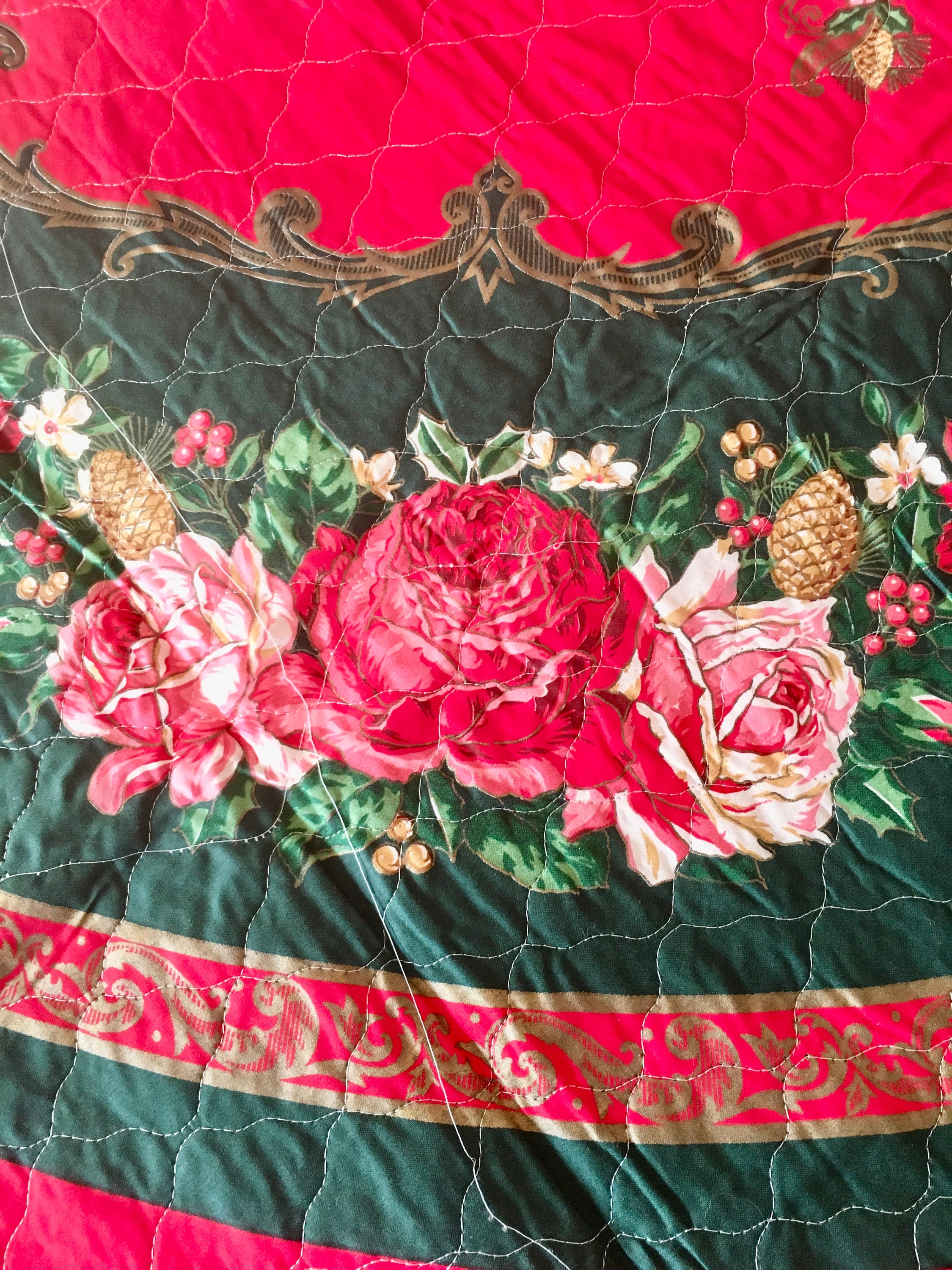Vintage Christmas Tree Skirt Panels Christmas Roses DIY Etsy