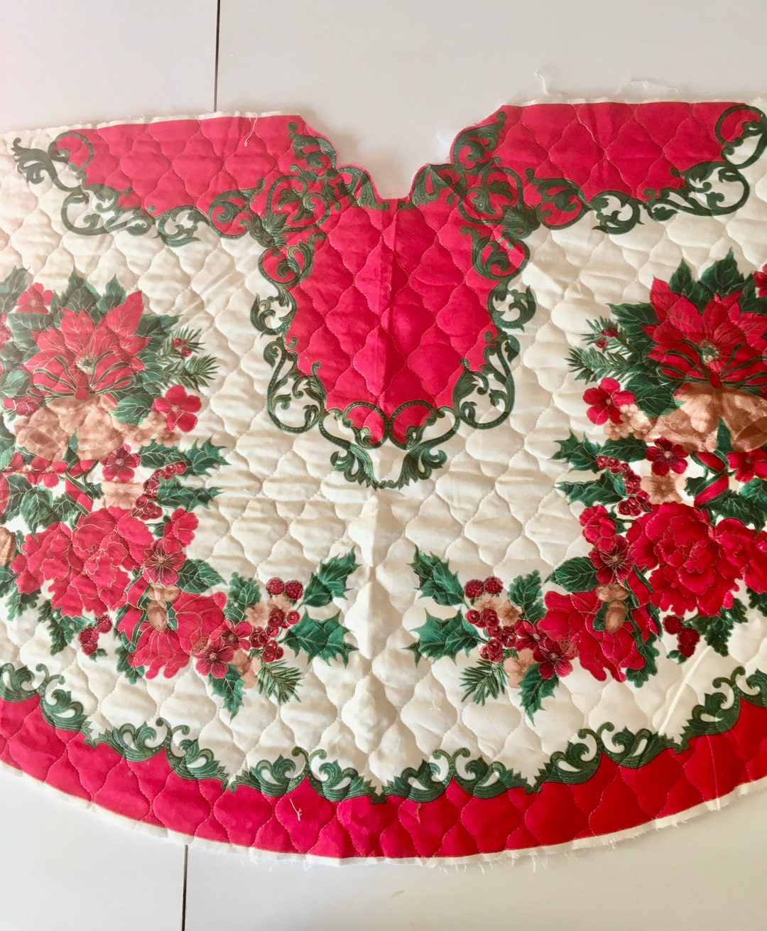 Vintage Christmas Tree Skirt Panels Christmas Roses DIY Etsy