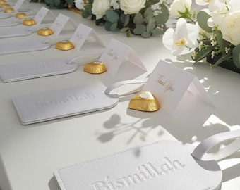 Bismillah Embossed Luggage Tags | Gifts Party Favors for Guests | for Nikah Henna Walima Wedding Engagement Bridal Shower Events | Set of 10