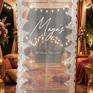 Anpassad Bismillah spets bröllopsskylt, arabisk Nikkah förlovningsbakgrundsdekor, henna brudtärna transparent boho modern elegant bröllopsvälkomstskylt bild 14