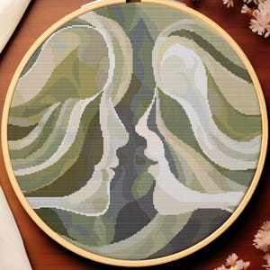 Modern Abstract Cross Stitch Pattern: Cubist Embroidery, 25 DMC Colors (PDF Pattern)