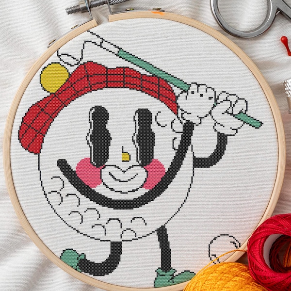 Patrón de punto de cruz de pelota de golf de dibujos animados / Decoración deportiva (Patrón PDF)