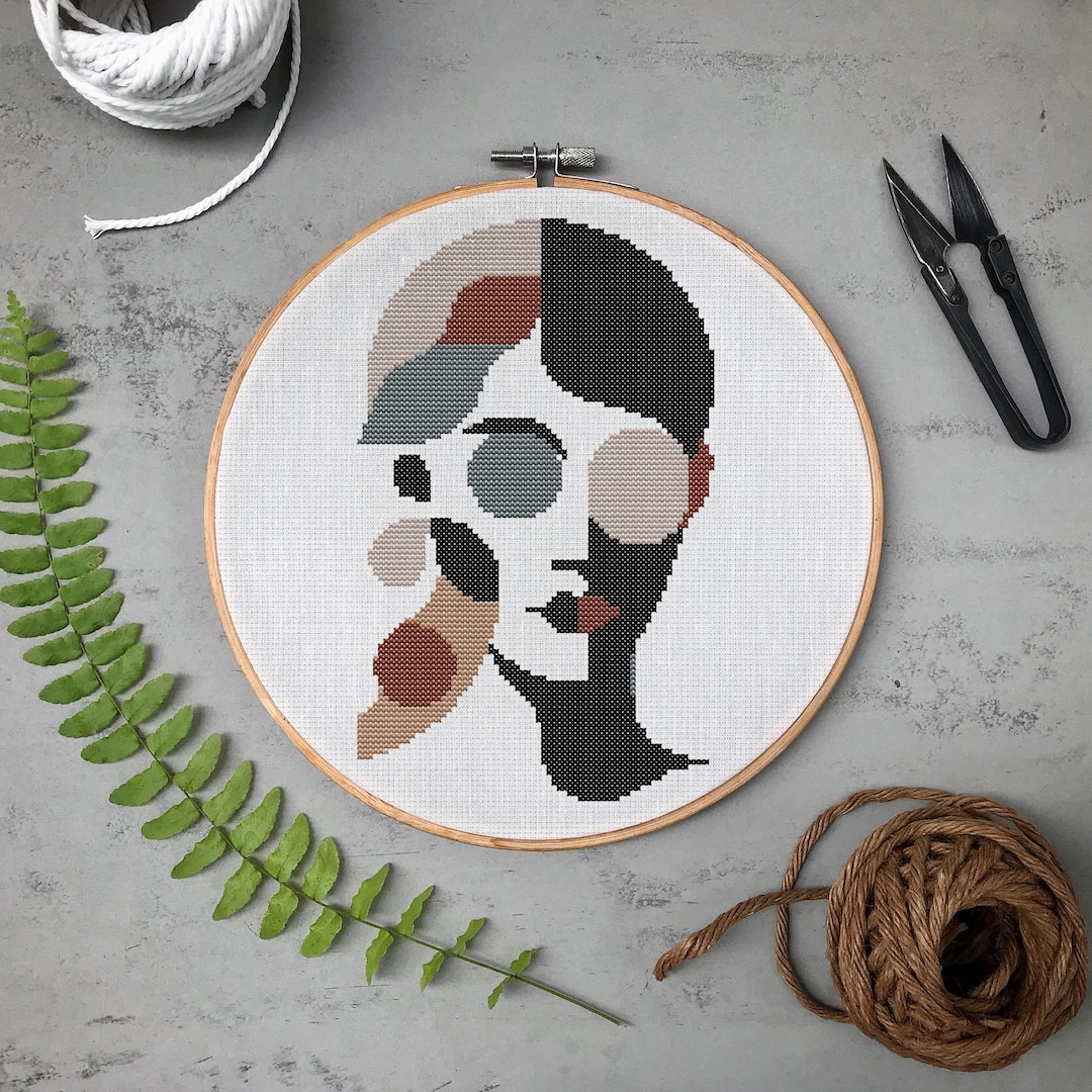 Abstract Face Cross Stitch Pattern: Modern Embroidery Design (PDF ...