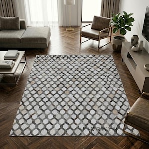 Grauer Kuhfell Teppich - Kuhhaar auf Leder Patchwork Teppich Für Wohnzimmer Dekor