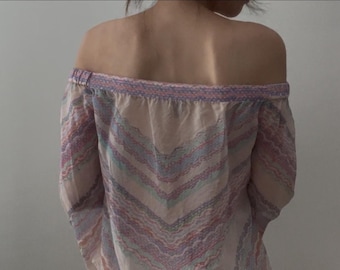 Vintage BCBGMAXAZRIA 100% Silk Off-Shoulder Top | Size XS