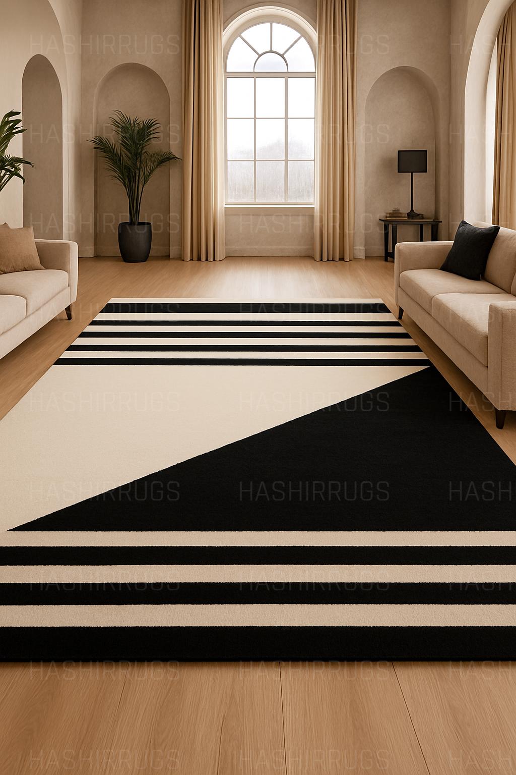 Black White Geometric Area Rug, Moder...
