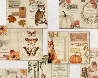 Herbst Junk Journal Printable, Vintage Kürbisse, Herbst, Aquarell Florals, digitaler Download, Ephemera