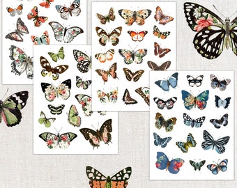 Fussy Cut Schmetterlinge, druckbare Collage, digitaler Download, Junk Journal, Floral, Vintage Schmetterling