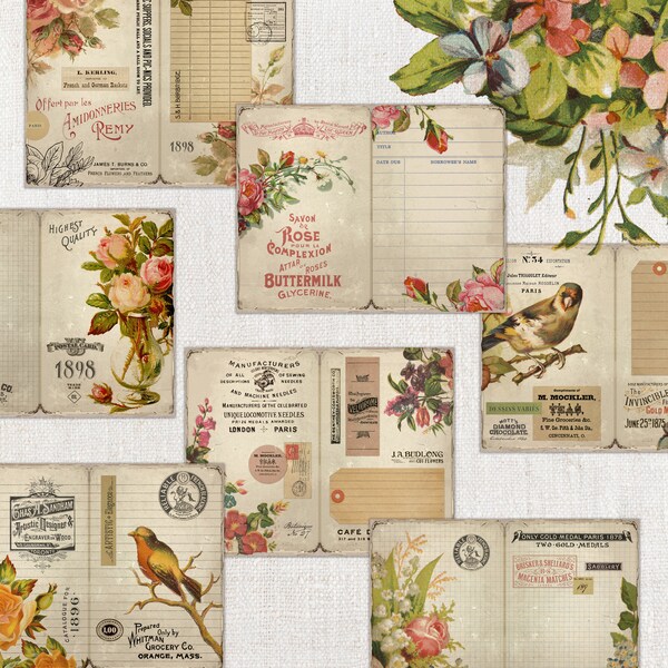 Junk Journal Pages, Vintage Printable, Botanical, Birds, Digital Download, Ephemera, Collage, Field and Flowers