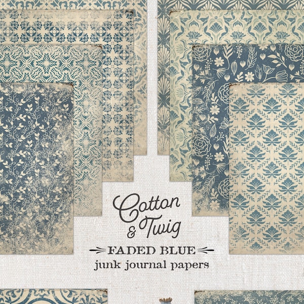 Junk Journal Papers, Digital Download, Blue Paper, Printable Papers, Collage Papers, Scrapbooking, Faded Blue Papers