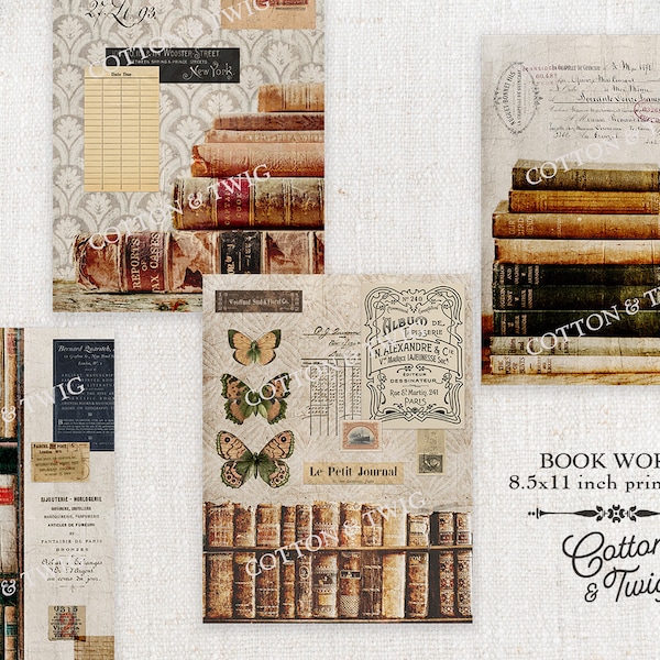 Bibliophile Junk Journal Printables, Collage Sheet, Digital Download, Books