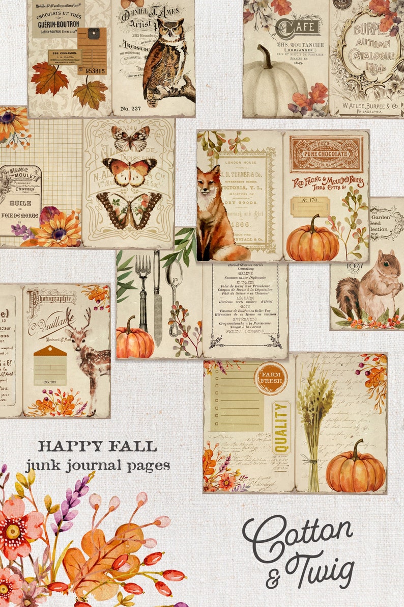 Fall Junk Journal Printable Vintage Pumpkins Autumn | Etsy